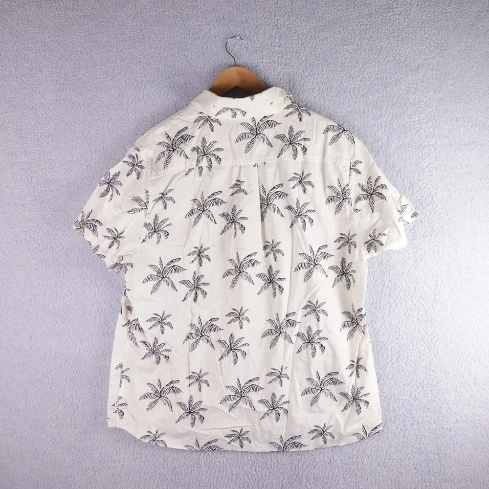 Katin Mens XXL Palm Tree Print Short Sleeve Button Down Shirt Cream Cotton Blend